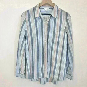 NWT Caslon Women’s Linen Blend Button-Up Striped Nordstrom Shirt Size X-Small